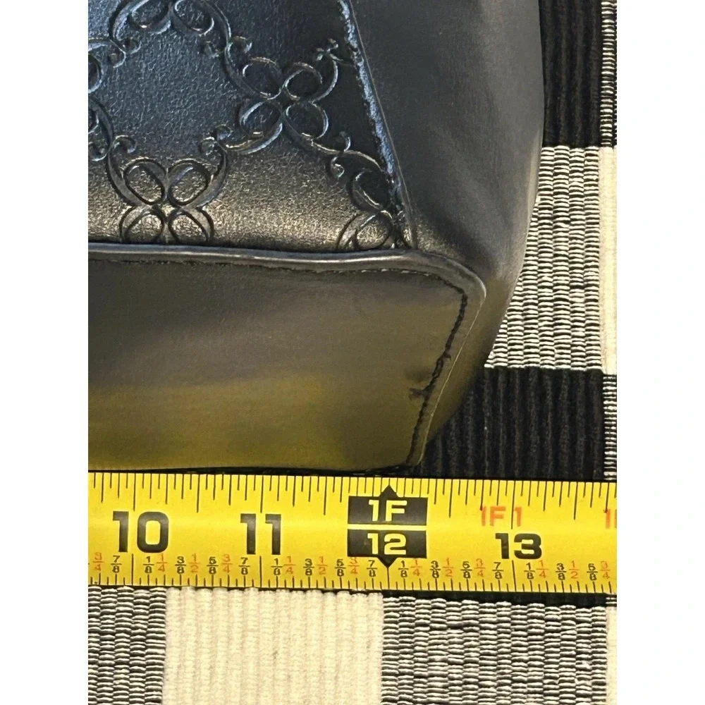 Nine West - Patterned - Solid Black - Satchel- Hand Bag W/Lock + Key Decor